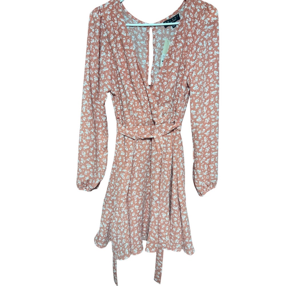 Trixxi long sleeve floral dress size M coral orange